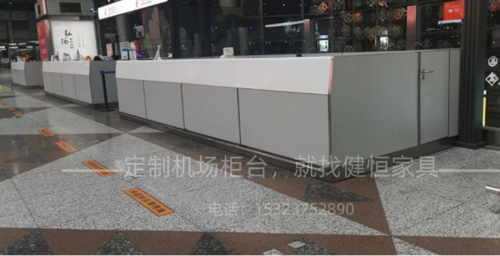 人造石面結(jié)合木制框體的航空值機柜臺方案